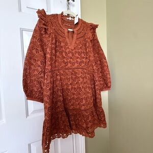 Terracotta Lace Midi Dress AE77